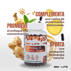 Bdm Life Complejo B Con Ginseng Y Ginger, 300 Capsulas - Sin Sabor - Juveternal