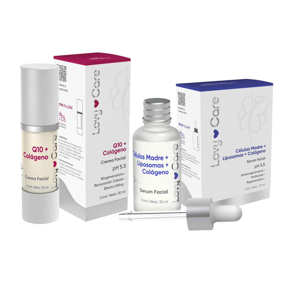 Pack Skincare Rutina Completa Crema Facial Q10+ Colágeno + Serúm Celulas Madre Lovycare - Juveternal