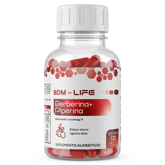 BDM LIFE Berberina + Piperina con Omega 9, Suplemento Alimenticio, 120 Cápsulas, Bienestar Metabólico y Energía - Juveternal