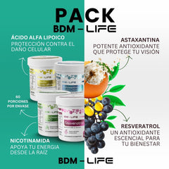 BDM Life Kit Resveratrol + Nicotinamida (NAD) + Astaxantina + DEXLIV, Suplemento Alimenticio Energía Celular y Antioxidante, Soporte Hepático - Juveternal
