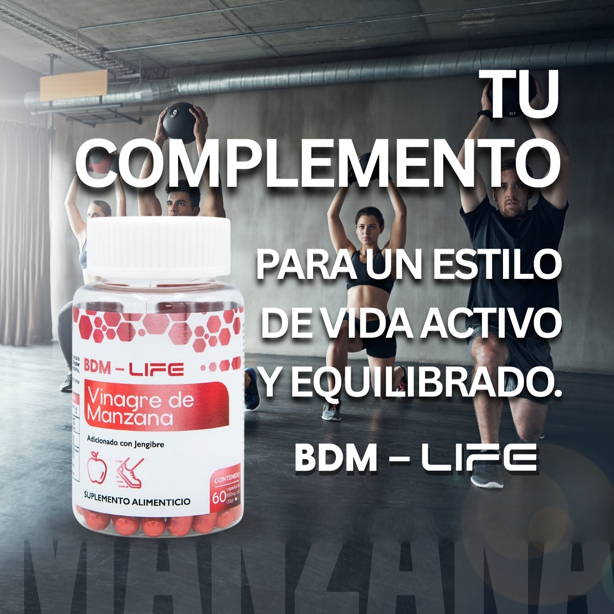 BDM-LIFE Vinagre de Manzana con Jengibre, Suplemento Alimenticio, Apoyo Digestivo y Metabolismo, 60 cápsulas