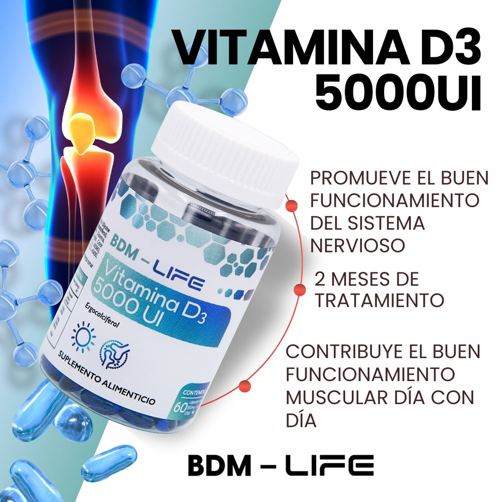 Vitamina D3 5000UI | Suplemento alimenticio | 60 cápsulas - Juveternal