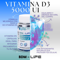 Vitamina D3 5000UI | Suplemento alimenticio | 60 cápsulas - Juveternal