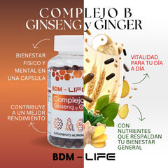 Bdm Life Complejo B Con Ginseng Y Ginger, 300 Capsulas - Sin Sabor - Juveternal