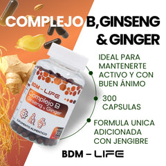 Bdm Life Complejo B Con Ginseng Y Ginger, 300 Capsulas - Sin Sabor - Juveternal