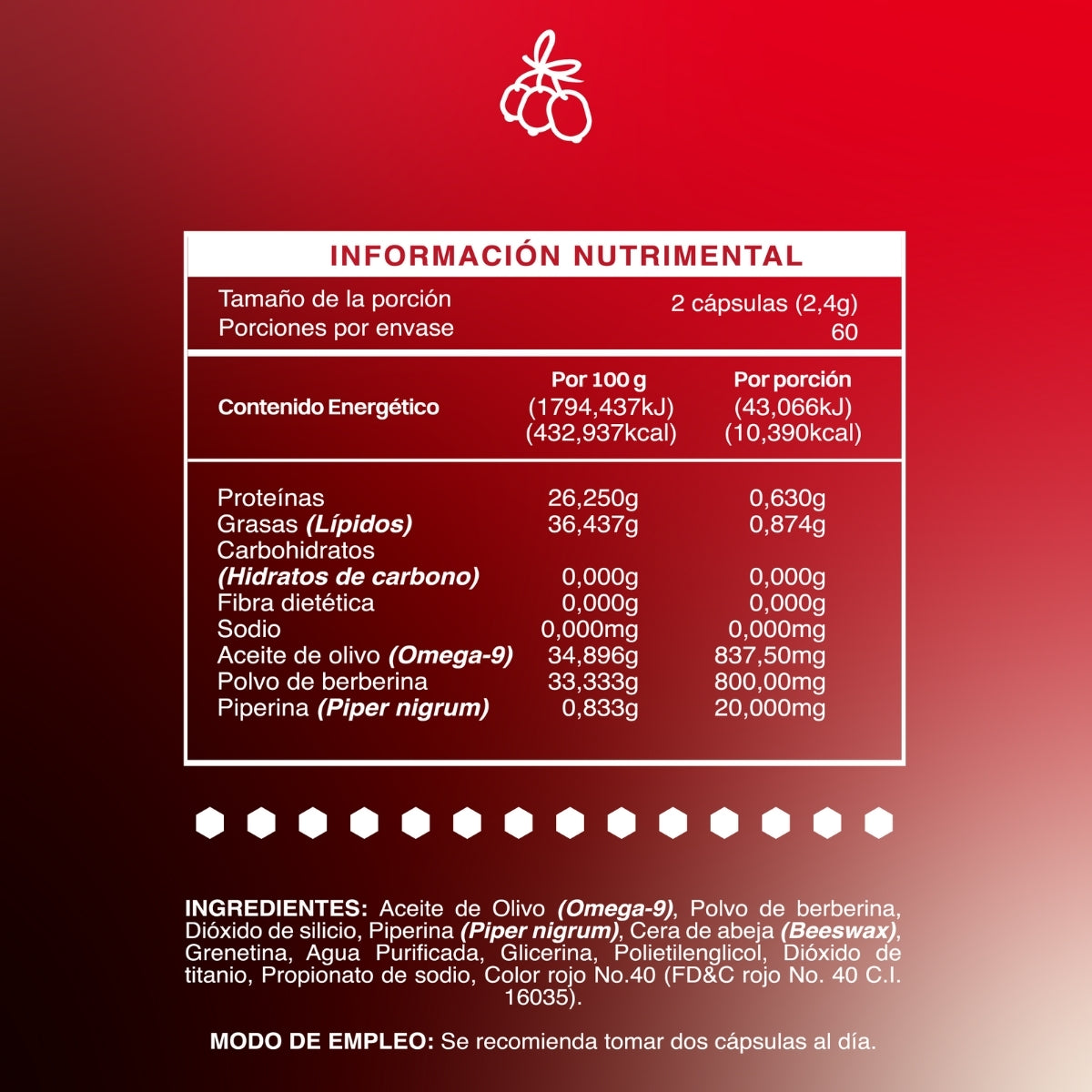 BDM LIFE Berberina + Piperina con Omega 9, Suplemento Alimenticio, 120 Cápsulas, Bienestar Metabólico y Energía