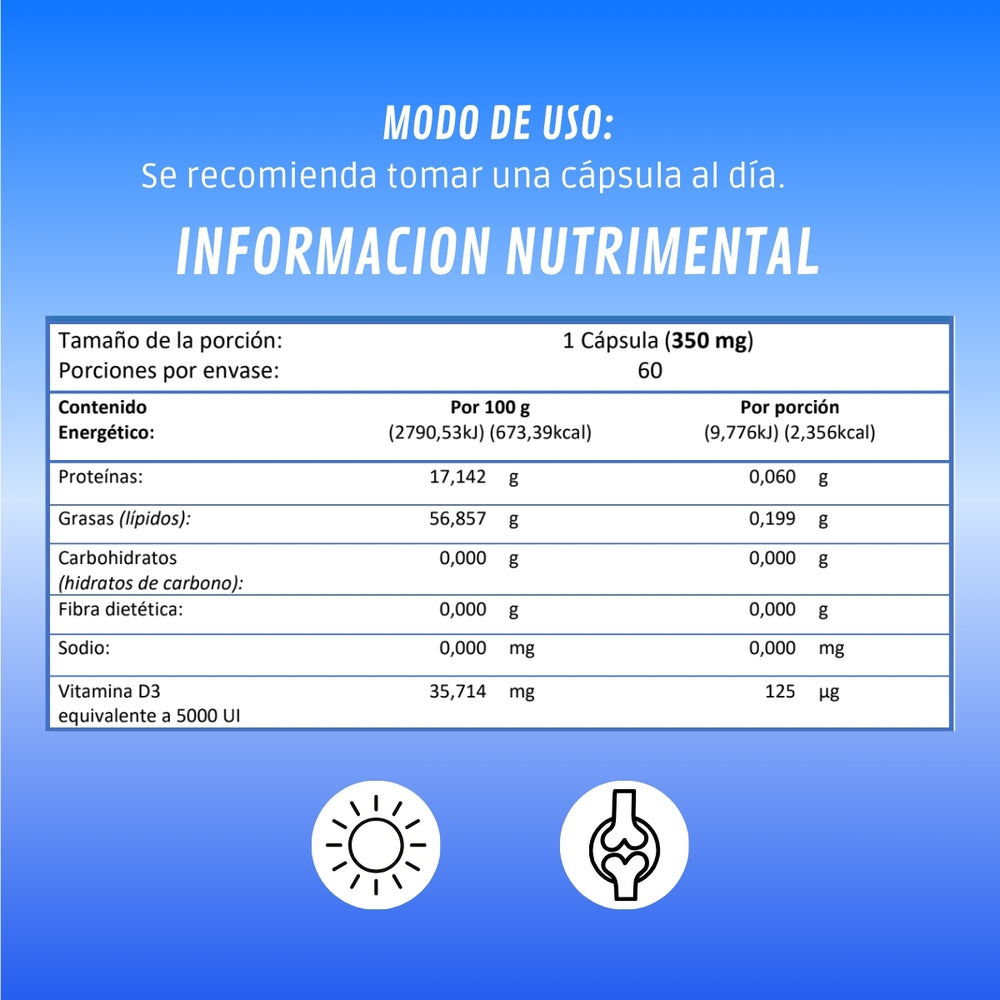 Vitamina D3 5000UI | Suplemento alimenticio | 60 cápsulas - Juveternal