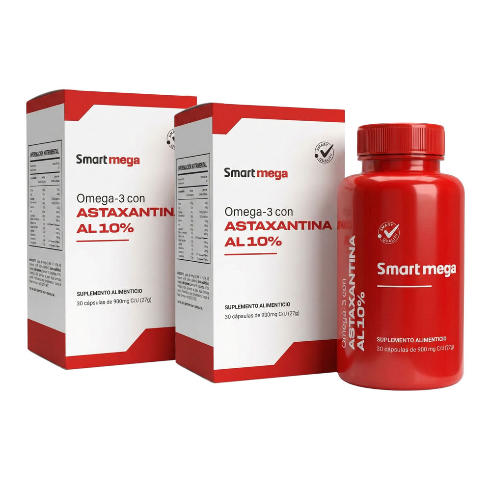 Pack 2x1 Astaxantina al 10% con Omega 3 Suplemento Alimenticio Smart Mega - Juveternal