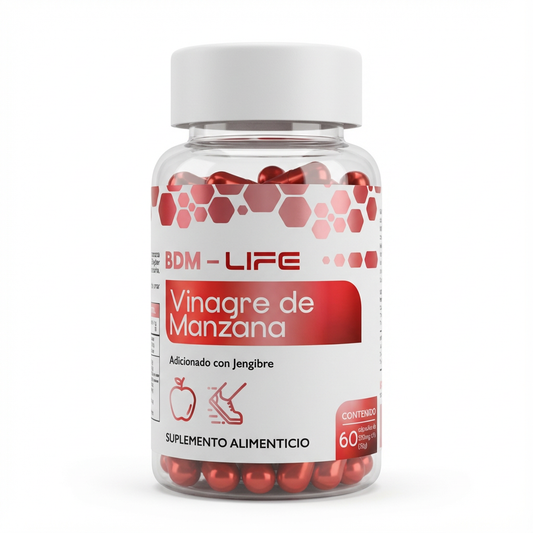 BDM-LIFE Vinagre de Manzana con Jengibre, Suplemento Alimenticio, Apoyo Digestivo y Metabolismo, 60 cápsulas - Juveternal
