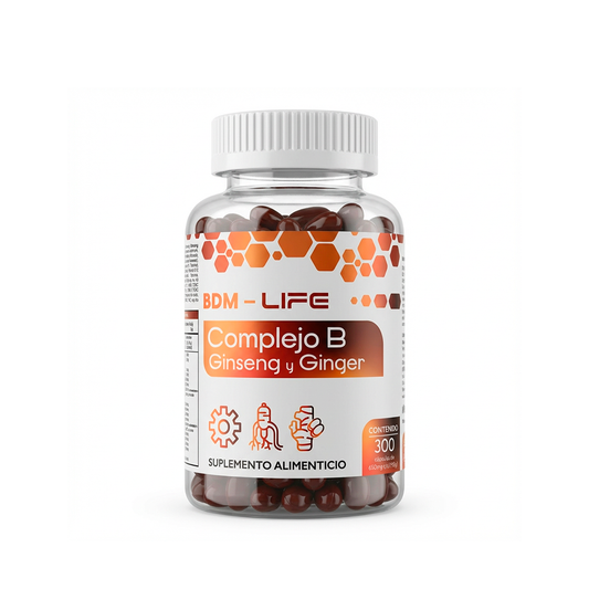 Complejo B con Ginseng y Ginger, 60 Cápsulas Suplemento Alimenticio BDM Life - Juveternal