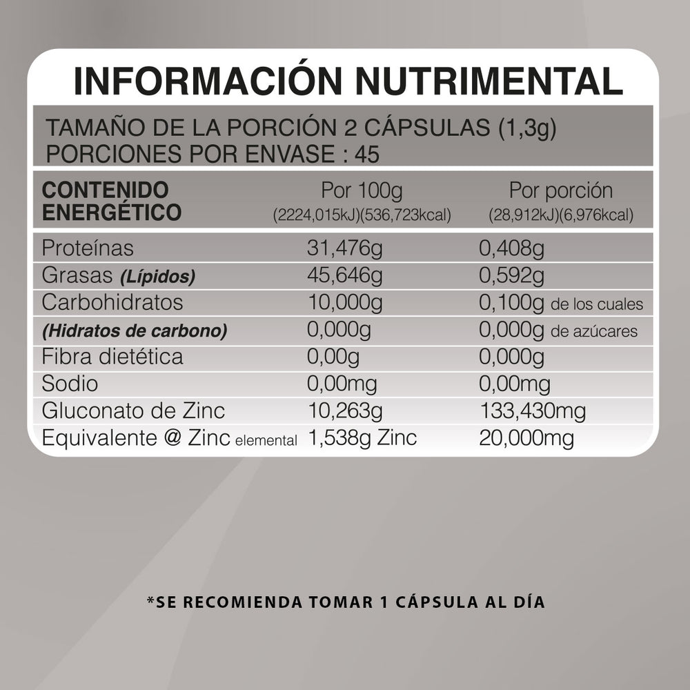 Zinc | Suplemento alimenticio | 60 cápsulas - Juveternal