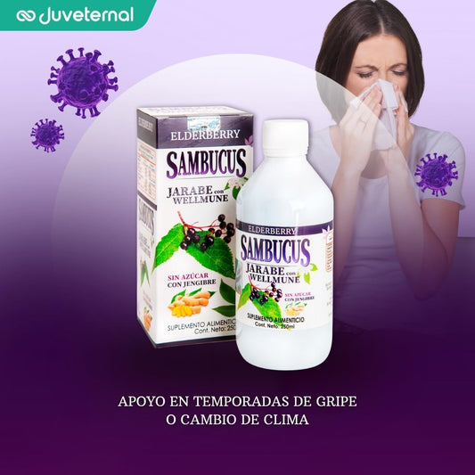 ANAHUAC Sambucus Jarabe con Wellmune, Suplemento Alimenticio, 250 ml, Sin Azúcar, con Jengibre y Vitamina C, Alivio Respiratorio Juveternal