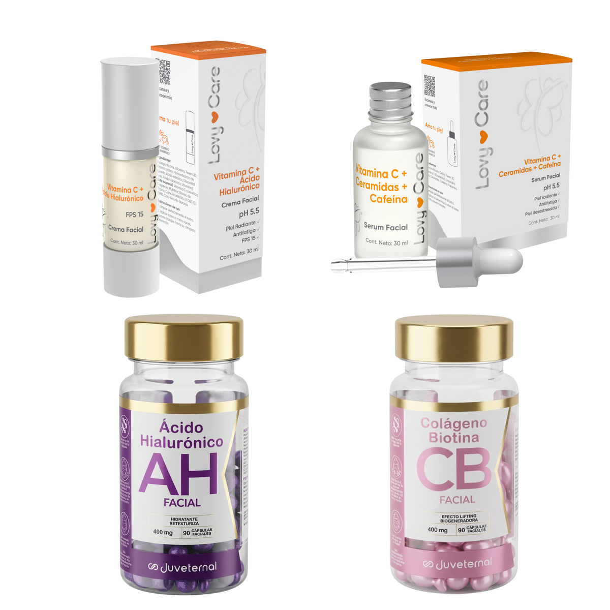 Rutina Glow Facial Cápsulas, Serúm, Crema 4x3 ¡Cápsulas Colágeno de Regalo! - Juveternal
