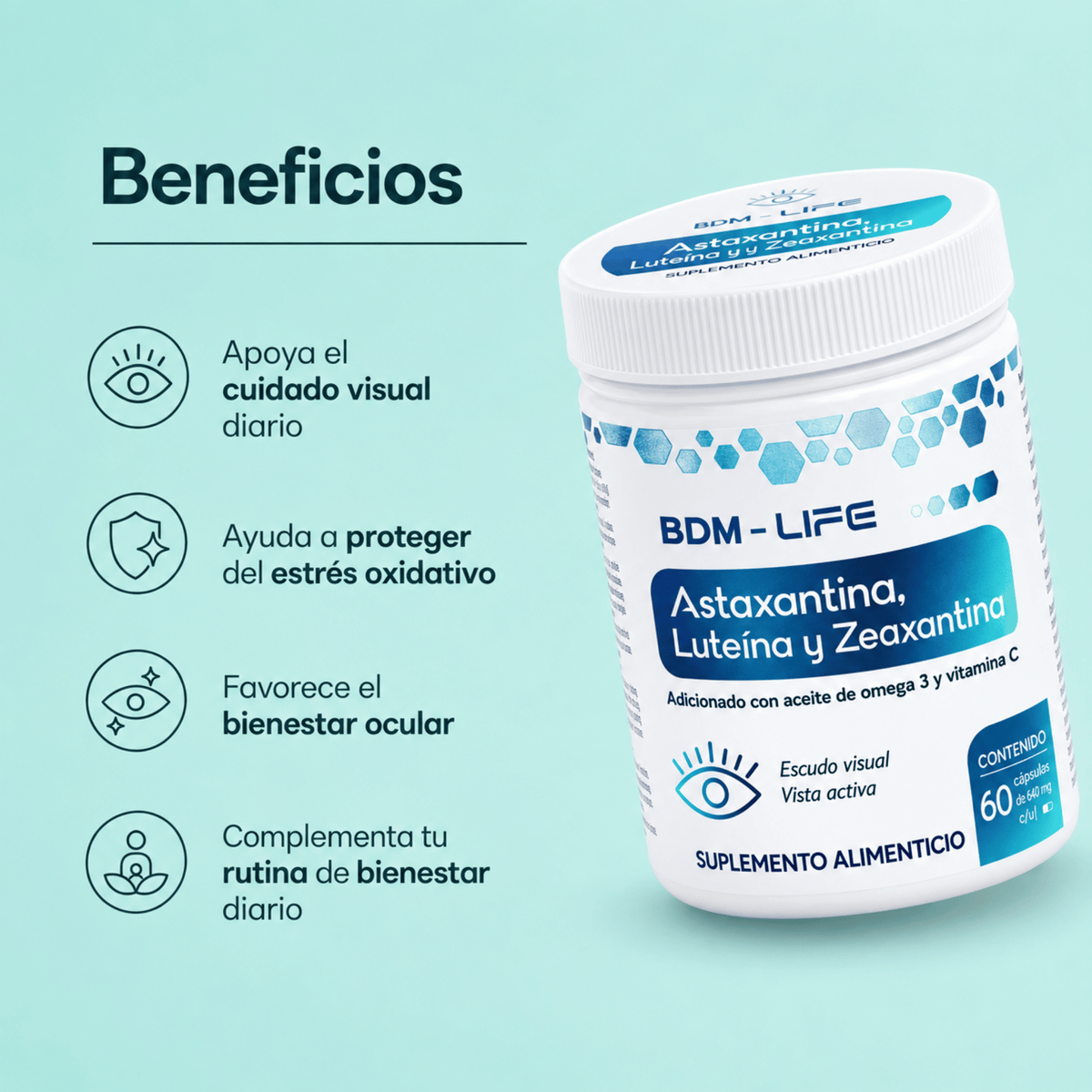 BDM Life Astaxantina + Luteína + Zeaxantina Salud Ocular y Antioxidante BDM LIFE