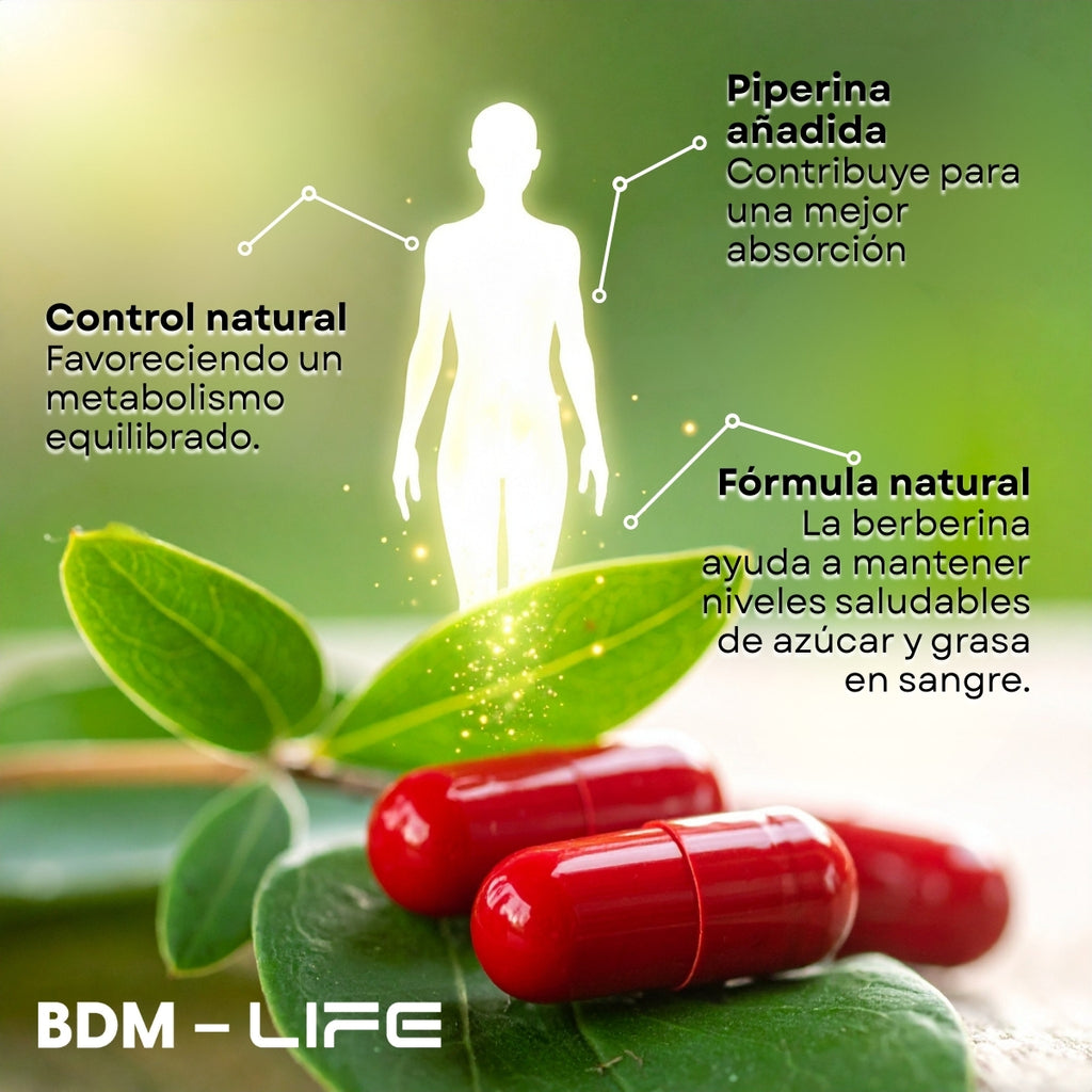 BDM LIFE Berberina + Piperina con Omega 9, Suplemento Alimenticio, 120 Cápsulas, Bienestar Metabólico y Energía
