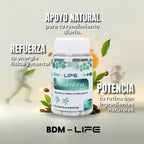 BDM-LIFE L-Carnitina con Cafeína, Té Verde y Guaraná, Energía y Metabolismo, Suplemento Alimenticio, 60 cápsulas