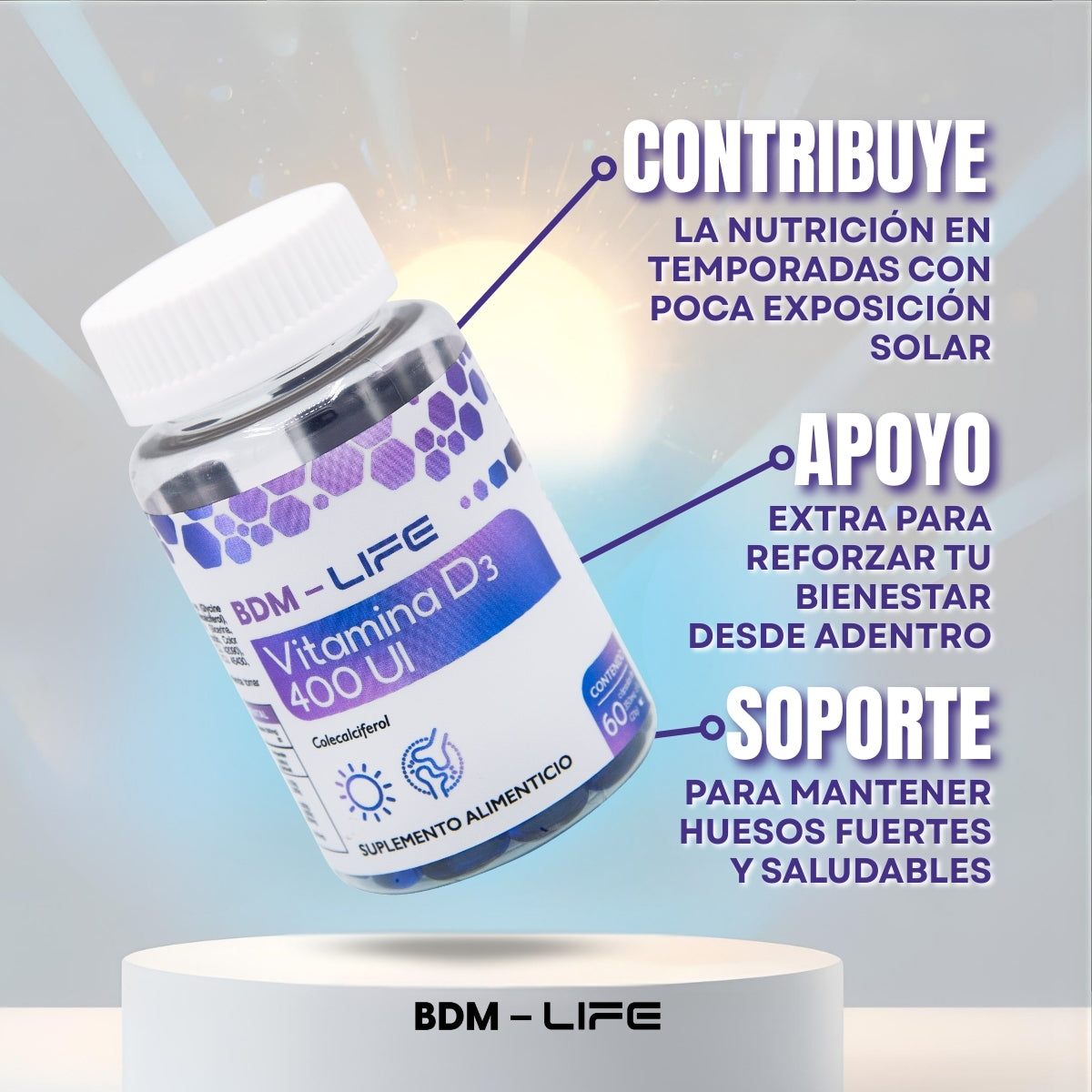 Vitamina D3 | Suplemento alimenticio | 60 cápsulas - Juveternal