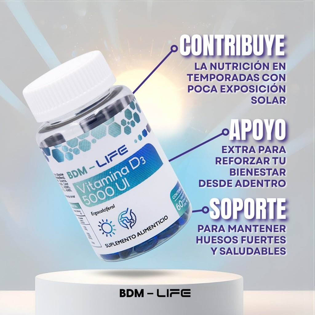 Vitamina D3 5000UI | Suplemento alimenticio | 60 cápsulas