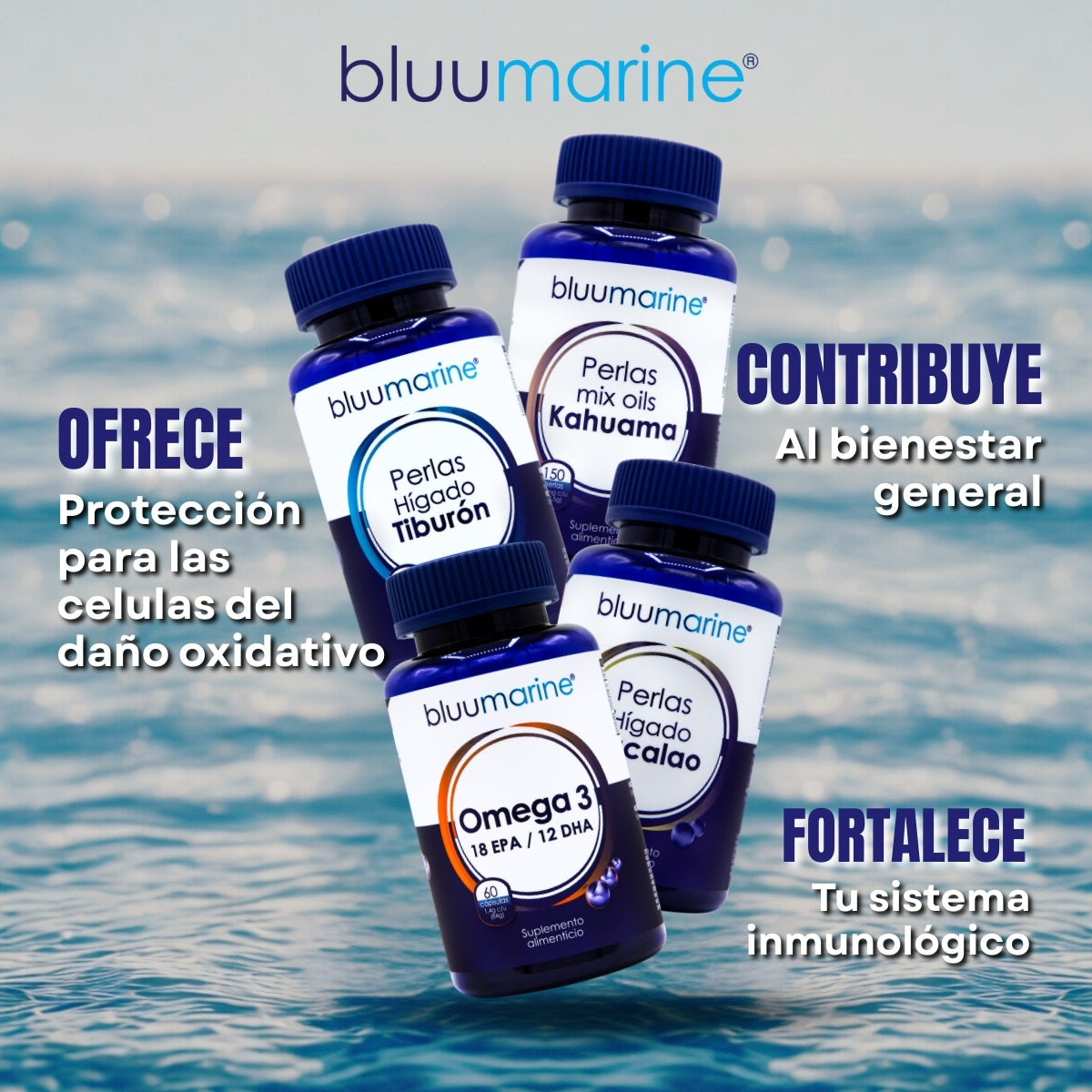 Kit Bluumarine Omega 3 6 9 + Aceite de Hígado de Bacalao + Oils Kahuama, Apoyo a Corazón, Cerebro, Piel y Defensas, ¡Incluye Perlas de Hígado de Tiburón Gratis! - Juveternal