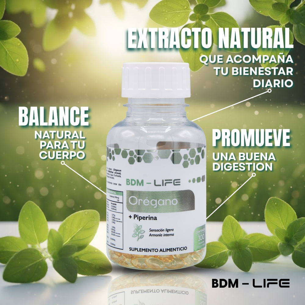 Bdm-life Orégano + Piperina Suplemento Alimenticio - Sin Sabor - Juveternal