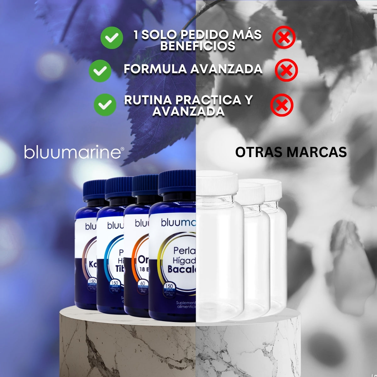 Kit Bluumarine Omega 3 6 9 + Aceite de Hígado de Bacalao + Oils Kahuama, Apoyo a Corazón, Cerebro, Piel y Defensas, ¡Incluye Perlas de Hígado de Tiburón Gratis! - Juveternal