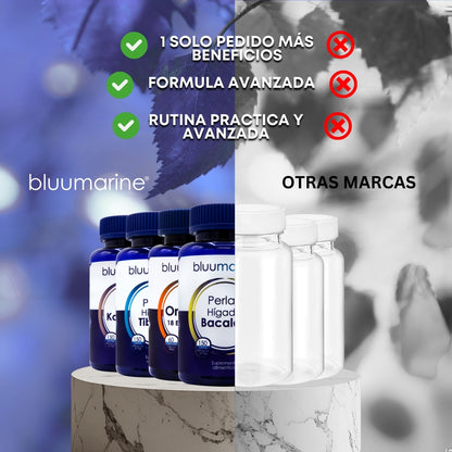Kit Bluumarine Omega 3 6 9 + Aceite de Hígado de Bacalao + Oils Kahuama, Apoyo a Corazón, Cerebro, Piel y Defensas, ¡Incluye Perlas de Hígado de Tiburón Gratis! - Juveternal
