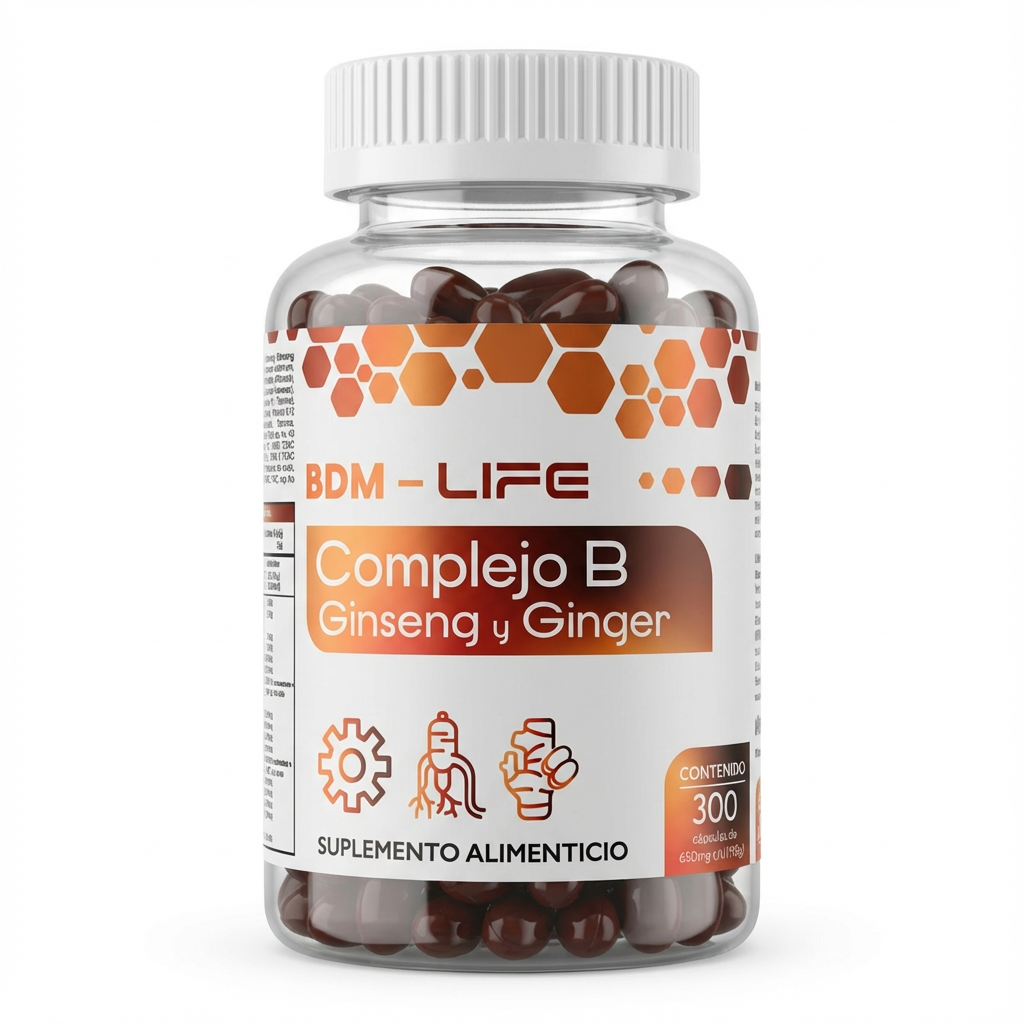 Complejo B con Ginseng y Ginger BDM Life,  Suplemento de Alta Potencia para Energía y Vitalidad - Juveternal