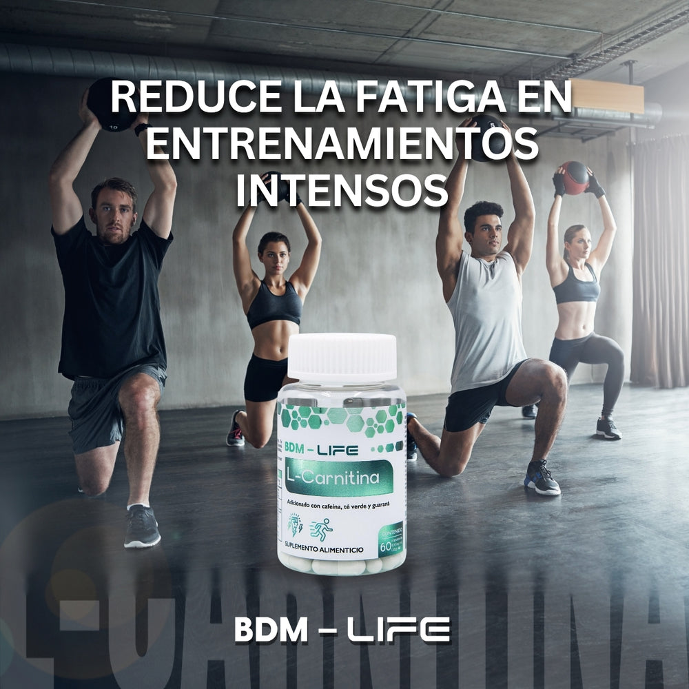 BDM-LIFE L-Carnitina con Cafeína, Té Verde y Guaraná, Energía y Metabolismo, Suplemento Alimenticio, 60 cápsulas - Juveternal