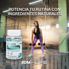 BDM-LIFE L-Carnitina con Cafeína, Té Verde y Guaraná, Energía y Metabolismo, Suplemento Alimenticio, 60 cápsulas - Juveternal