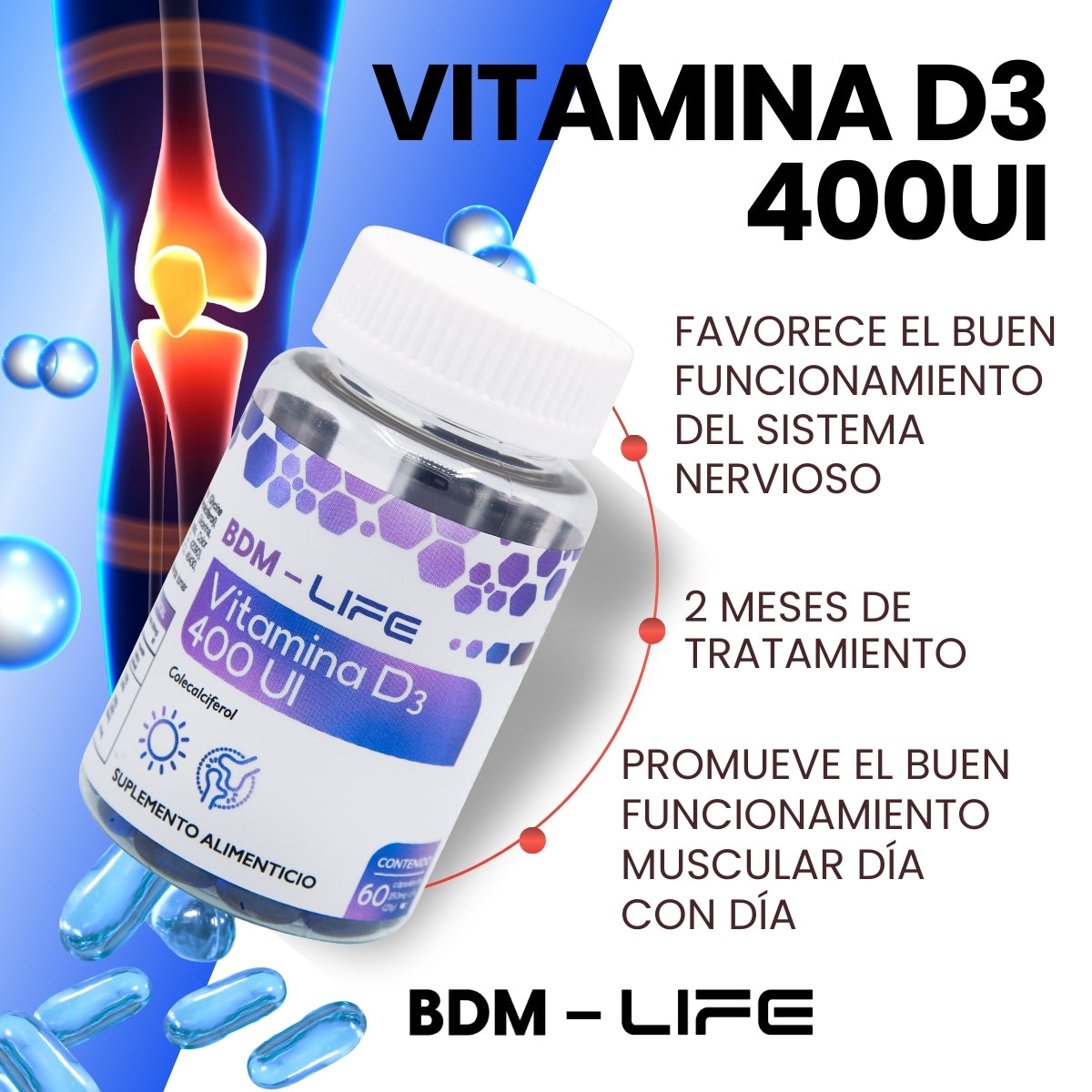 Vitamina D3 | Suplemento alimenticio | 60 cápsulas - Juveternal