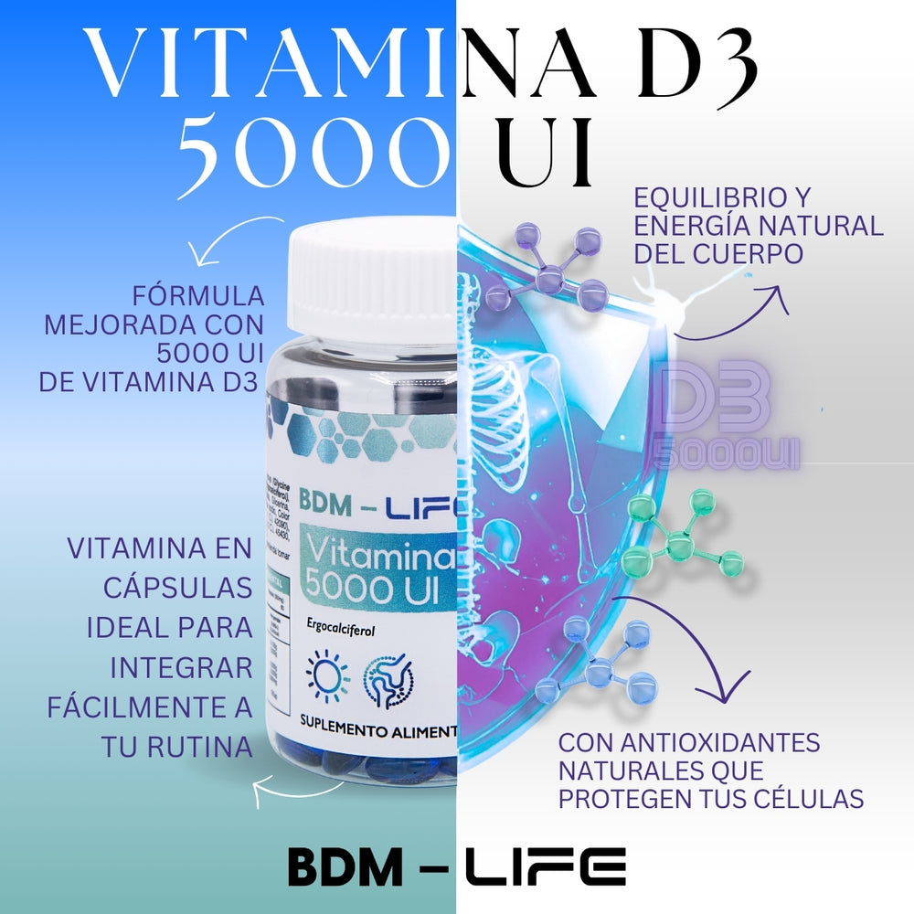 Vitamina D3 5000UI | Suplemento alimenticio | 60 cápsulas - Juveternal