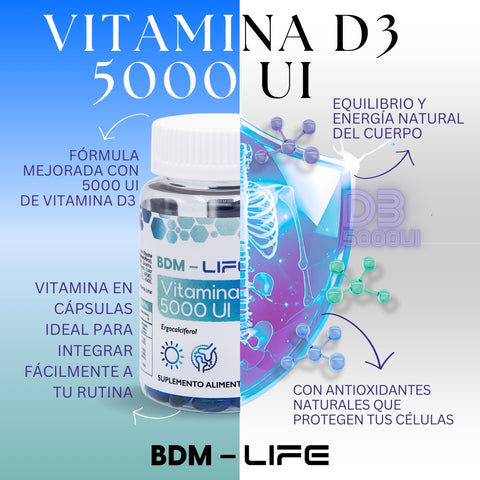 Vitamina D3 5000UI | Suplemento alimenticio | 60 cápsulas - Juveternal