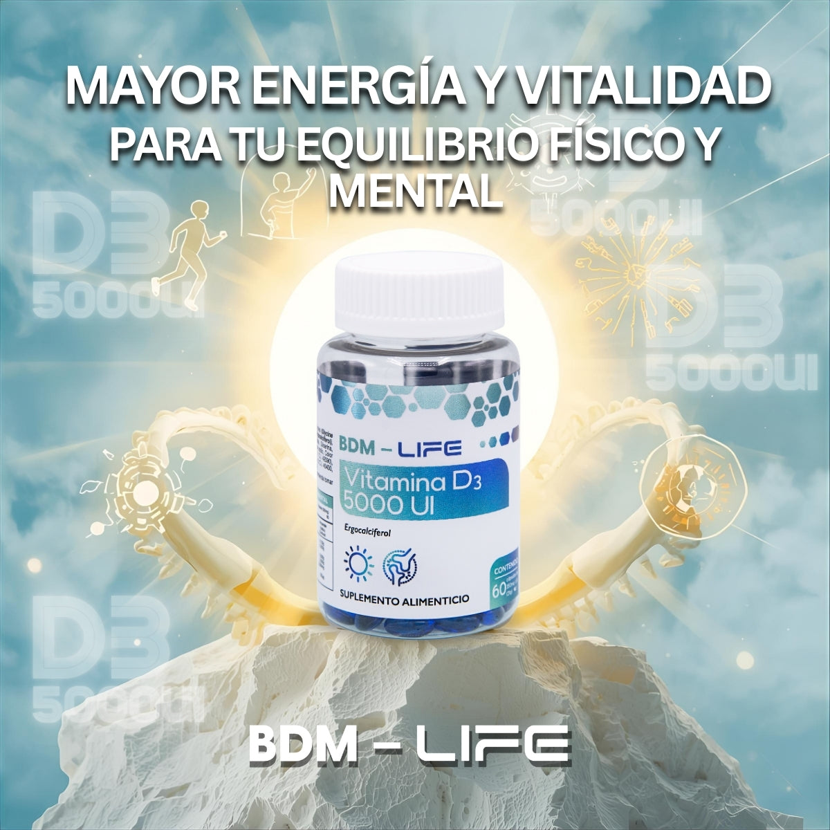 Vitamina D3 5000UI | Suplemento alimenticio | 60 cápsulas - Juveternal