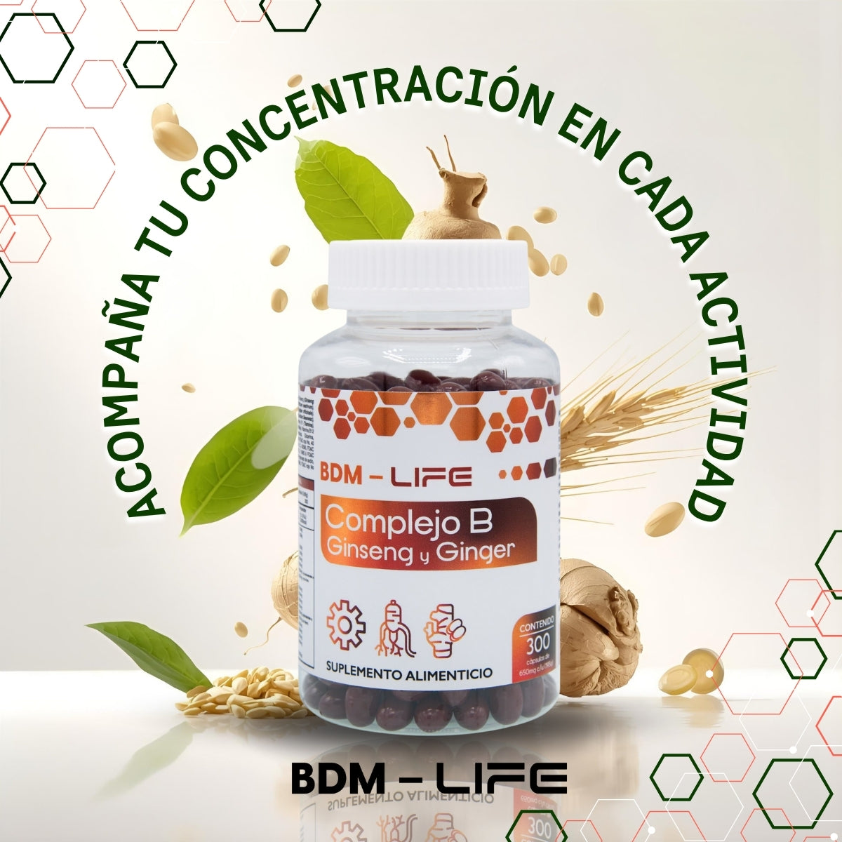 Bdm Life Complejo B Con Ginseng Y Ginger, 300 Capsulas - Sin Sabor