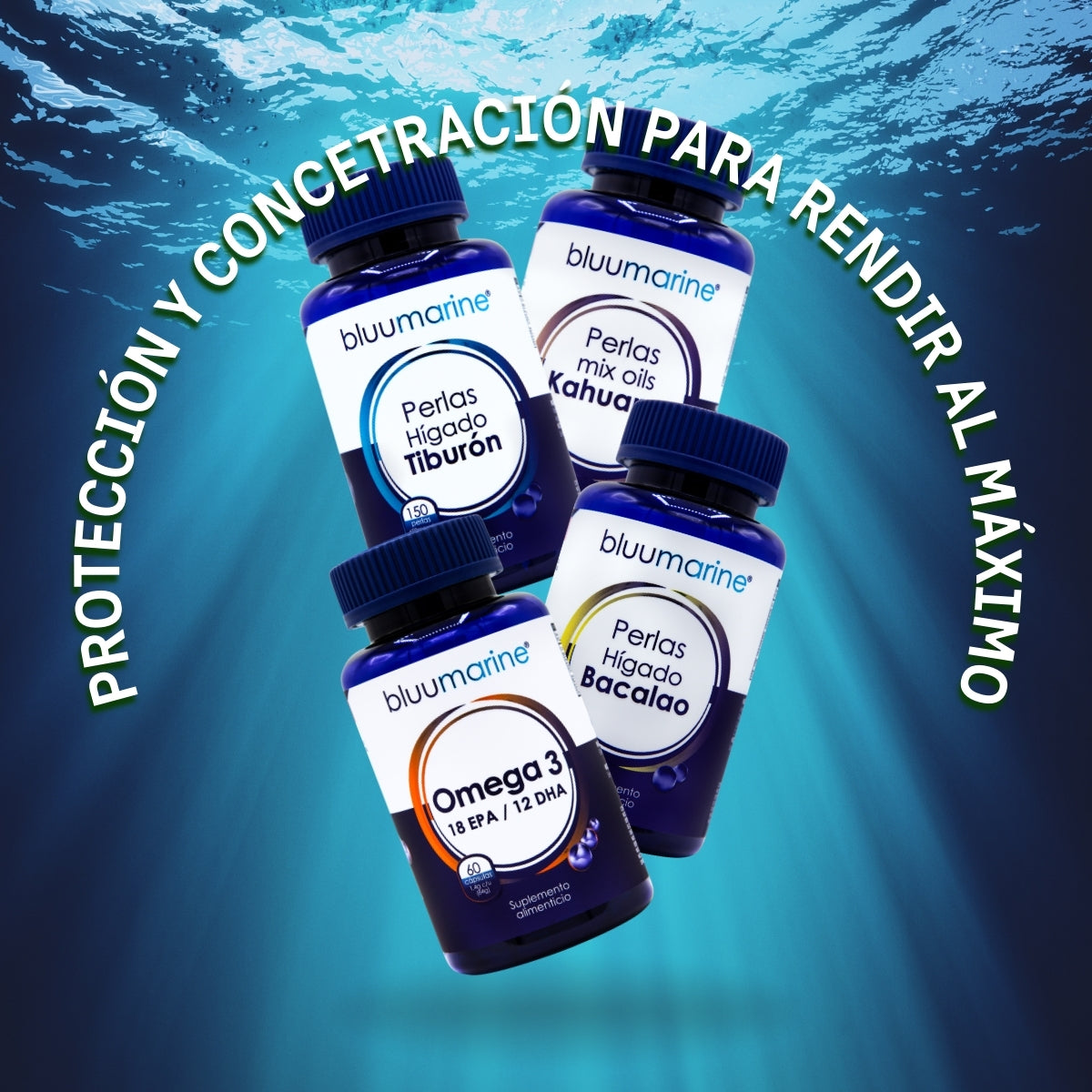 Kit Bluumarine Omega 3 6 9 + Aceite de Hígado de Bacalao + Oils Kahuama, Apoyo a Corazón, Cerebro, Piel y Defensas, ¡Incluye Perlas de Hígado de Tiburón Gratis! - Juveternal