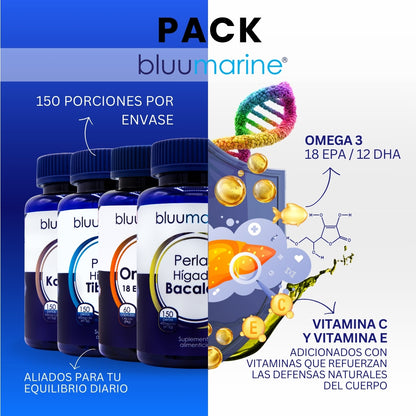 Kit Bluumarine Omega 3 6 9 + Aceite de Hígado de Bacalao + Oils Kahuama, Apoyo a Corazón, Cerebro, Piel y Defensas, ¡Incluye Perlas de Hígado de Tiburón Gratis! - Juveternal