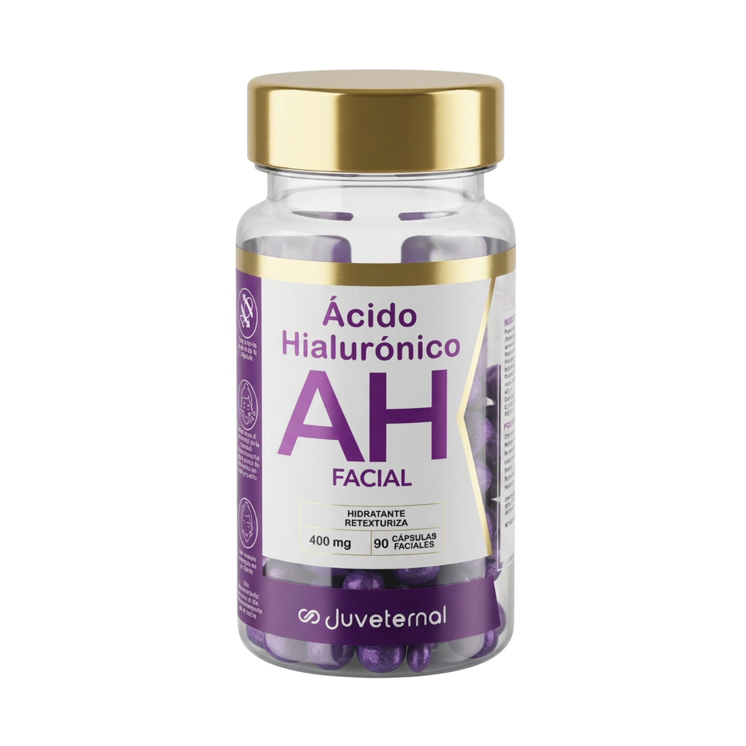 Cápsulas Faciales de Ácido Hialurónico, 90 Unidades, Hidratación Intensa