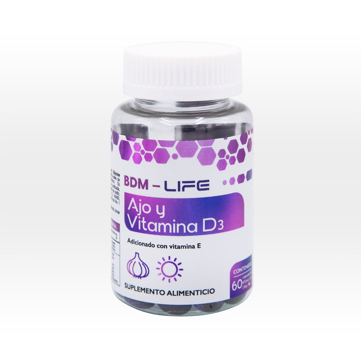 BDM-LIFE Ajo y Vitamina D3, Adicionado con Vitamina E, Suplemento Alimenticio, 60 Cápsulas, Apoyo al Bienestar y Salud Cardiovascular