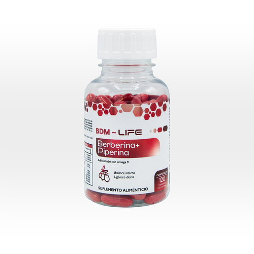 BDM LIFE Berberina + Piperina con Omega 9, Suplemento Alimenticio, 120 Cápsulas, Bienestar Metabólico y Energía