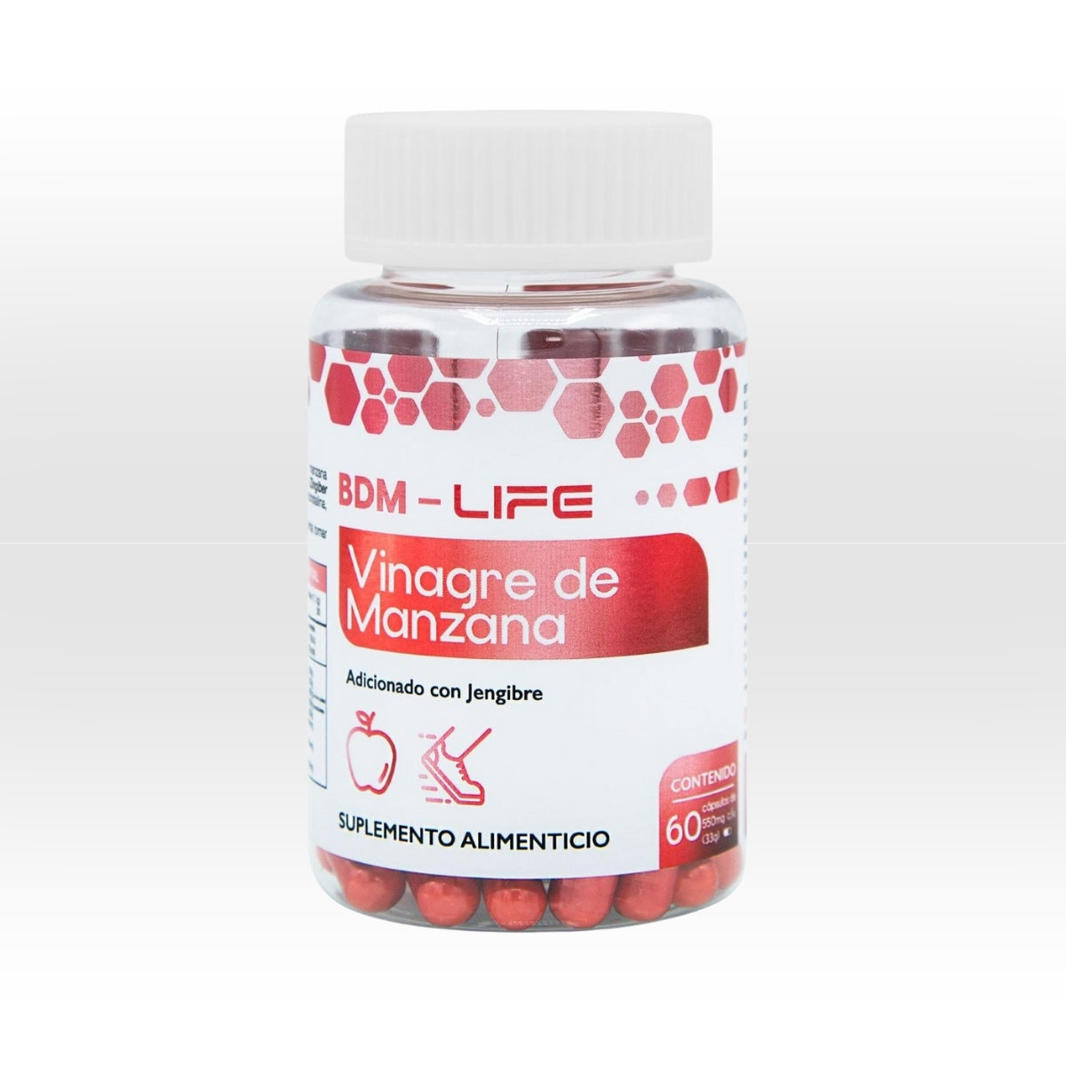 BDM-LIFE Vinagre de Manzana con Jengibre, Suplemento Alimenticio, Apoyo Digestivo y Metabolismo, 60 cápsulas