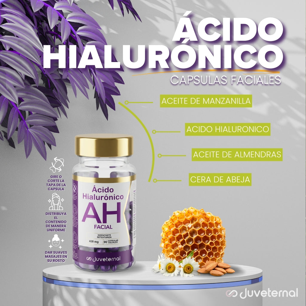 Cápsulas Faciales de Ácido Hialurónico, 90 Unidades, Hidratación Intensa