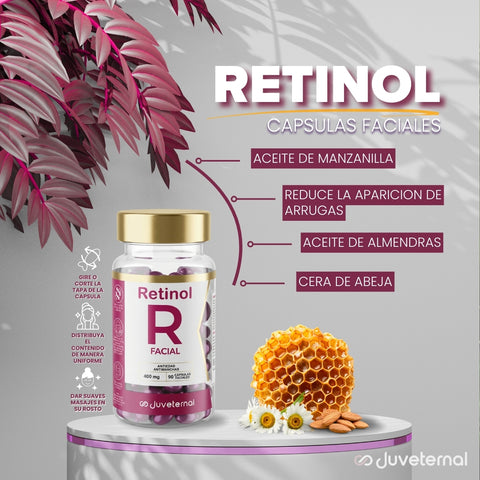 Cápsulas Faciales Retinol, 90 Unidades,  Renovación y Antiedad - Juveternal