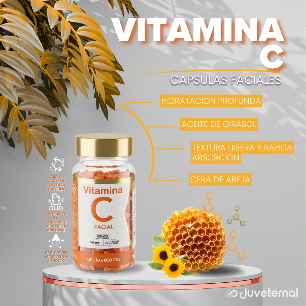 Cápsulas Faciales de Vitamina C, 90 Unidades, Luminosidad y Antioxidantes