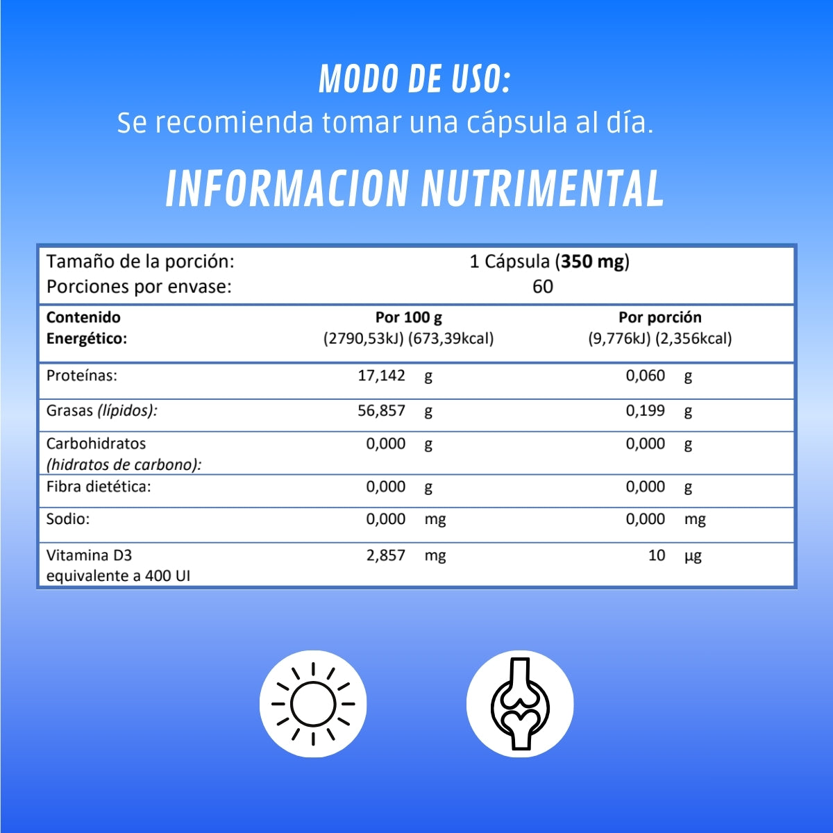 Vitamina D3 | Suplemento alimenticio | 60 cápsulas - Juveternal
