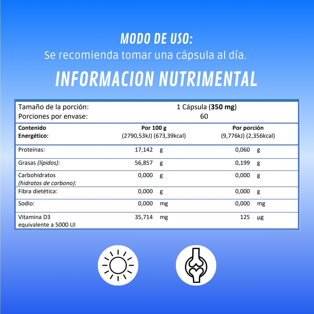 Vitamina D3 5000UI | Suplemento alimenticio | 60 cápsulas