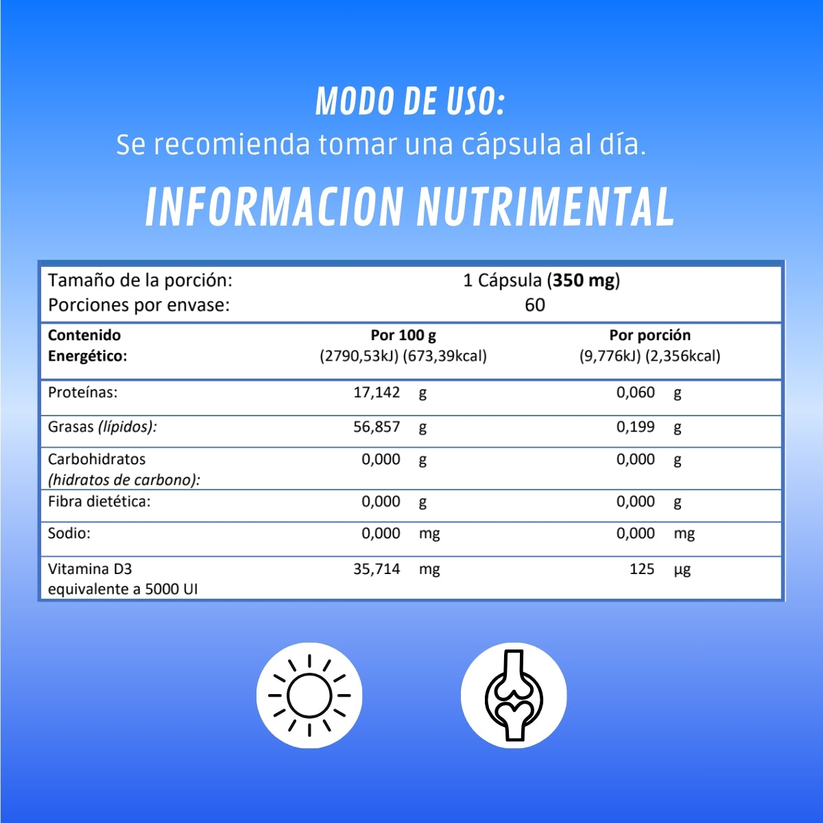 Vitamina D3 5000UI | Suplemento alimenticio | 60 cápsulas