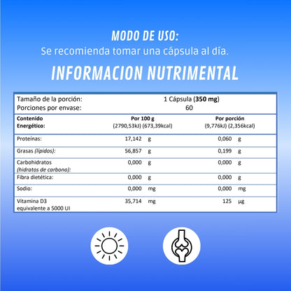 Vitamina D3 5000UI | Suplemento alimenticio | 60 cápsulas - Juveternal