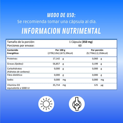 Vitamina D3 5000UI | Suplemento alimenticio | 60 cápsulas - Juveternal