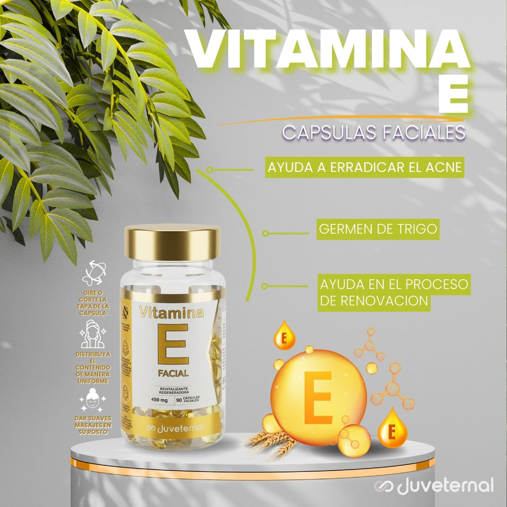 Cápsulas Faciales de Vitamina E, 90 Unidades, Suavidad y Protección