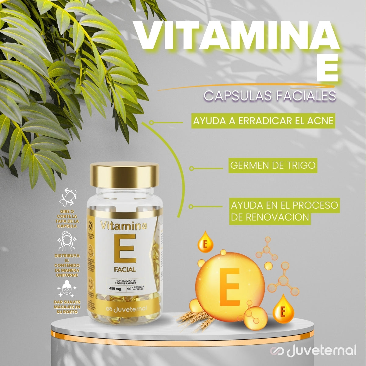 Cápsulas Faciales de Vitamina E, 90 Unidades, Suavidad y Protección